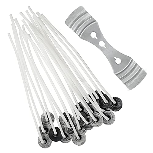 ALAMANIA Candle Wicks for Making Candles 20 Pcs 10cm Long Pre-Waxed with Metal Tabs Includes Stainless 3 Hole Wick Holder Long Burn Time Perfect for Home and DIY Candles