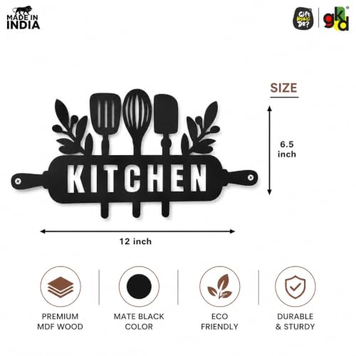 Image of Gift Kya De Kitchen Wall Hanging Sign for Home | Modern Black Kitchen Decor Wall Art | Wooden Wall Hanging for Cooking Area & Pantry