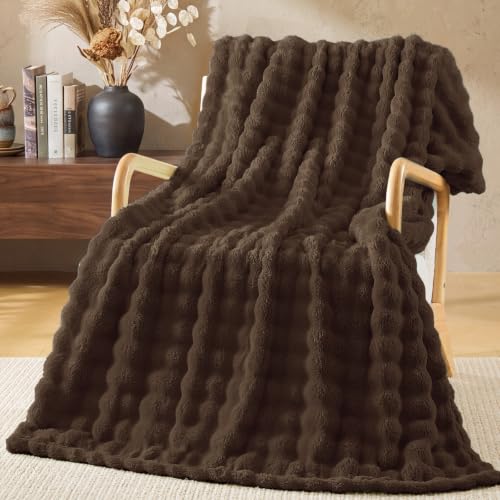 Image of BEDELITE Chocolate Brown 3D Fleece Bubble Twin Blanket for Bed, 60x80 Inch | Fluffy Throw Blanket for Couch Sofa Dorm Room Decor, Luxury Soft Warm Cozy Plush Fuzzy blankets Gift for Women, College Girls