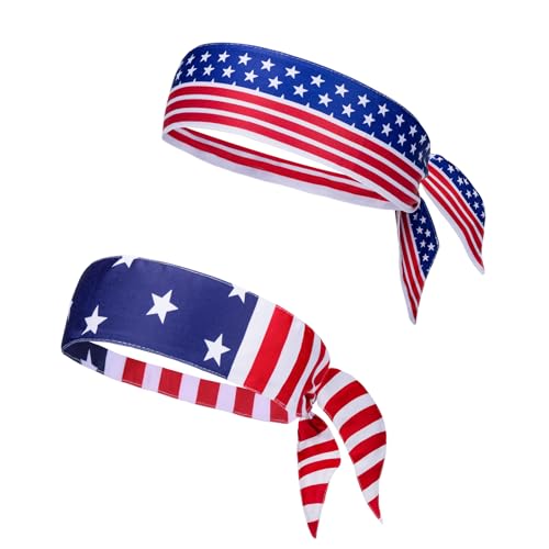 LEJOJOIN 2PCS American Flag Bandana Headbands USA Patriotic Headband for Men Women Perfect Match 4th of July Shirts Outfits (Red White Blue)