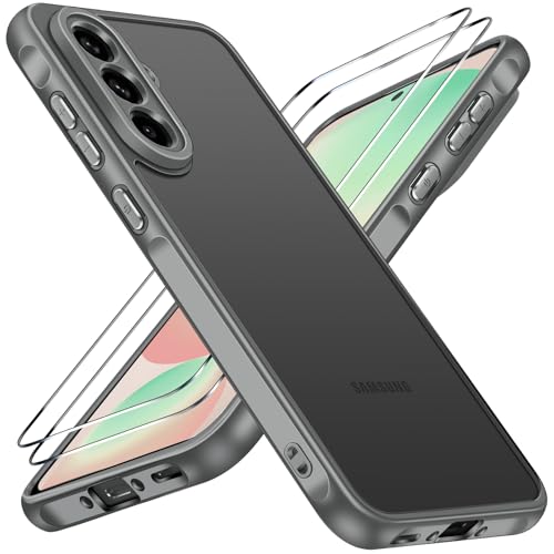 ivoler Hülle für Samsung Galaxy A56 5G mit 2 Stück Panzer Schutz Glas, [Militärstandard] Stoßfest [Kameraschutz] Handyhülle, Matt Durchscheinende Rückseite Anti-Fingerabdruck Schutzhülle Case, Grau