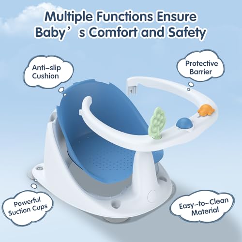 Image of Baby Bath Seat for Babies 6 Months & Up, Non-Slip with Suction Cups, Safe & Comfortable Infant Bath Seat for Bathtub, Blue
