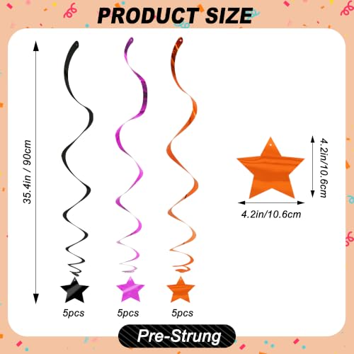 Image of BEISHID Black Purple Orange Stars Hanging Swirls Pre-Strung Hallowen Hanging Decorations for Halloween Birthday Party Baby Shower Decorations Supplies,Pack of 15