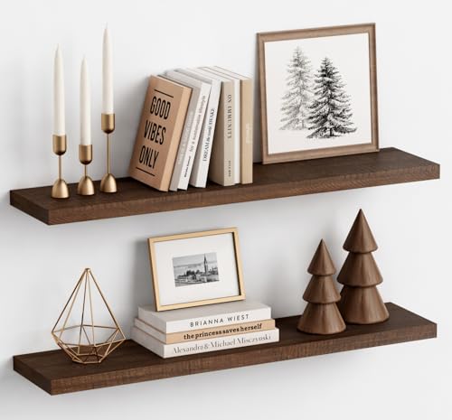 Harwaya Walnut Brown Floating Shelves 36 Inch 2-Pack, Large Wooden
