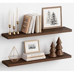 Harwaya 36 Inch Floating Shelves for Wall Set of 2, Large Long Wall Shelves for Living Room Decor, Walnut Brown Wooden Hanging Shelves for Bedroom Kitchen Bathroom Office Books Pictures (Dark Wood)