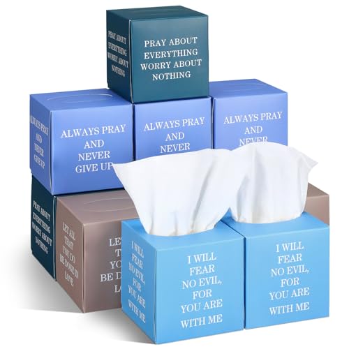 Image of Fourluoo 12 Pack Bible Verse Facial Cube Tissues Boxes 600 Sheets 3 Ply | Christian Scripture on Boxes, Square Face Tissues Cube Fits Car Holders, Soft Facial Tissues Bedroom Supply Thanksgiving Gift