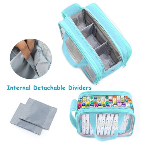 Image of Marker Organizer Case - Holds 72-96Markers | Portable Art Marker Storage Bag with Clear View Panels & Removable Dividers | Marker Holder for Alcohol Markers, Pens, Craft Supplies(Case Only)