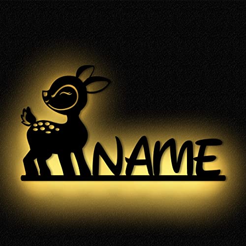 Namofactur® I Baby Reh Wandlampe Nachtlicht Wand Lampe Schlummerlicht Rehkitz mit Namen personalisiert I Batteriebetrieb