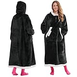 Giggling Getup Wearable Blanket Hoodie for Women Men Gifts for Women Mom Wife Sherpa Fleece Long Hooded Blanket Sweatshirt Cozy Sherpa Wearable Throw with Pocket & Sleeves for Adult Standard Black