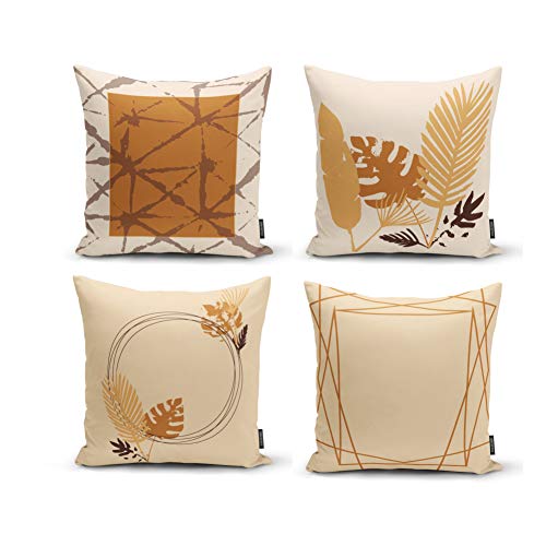 Ysahome Lot de 4 taies d'oreiller avec motif géométrique Motif feuilles de palmier exotique 45 x 45 cm Cover