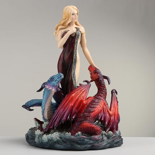 Estatua de resina pintada a mano con dragones y doncella 20 cm miniatura 4