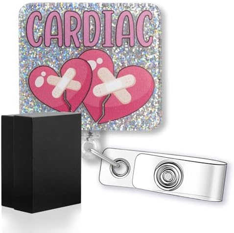 Cardiac Nurse Badge Reel - Funny Glitter ID Holder With Retractable Clip