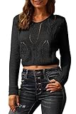 PrettyGuide Women's Long Sleeve Eyelet Cable Lace Up Crop Top Black M