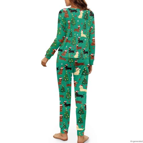 Image of Women's 2 Piece Printed Pajama Set Long Sleeve Sleepwear Set with Long Pants Casual Lounge Sets with Pocket