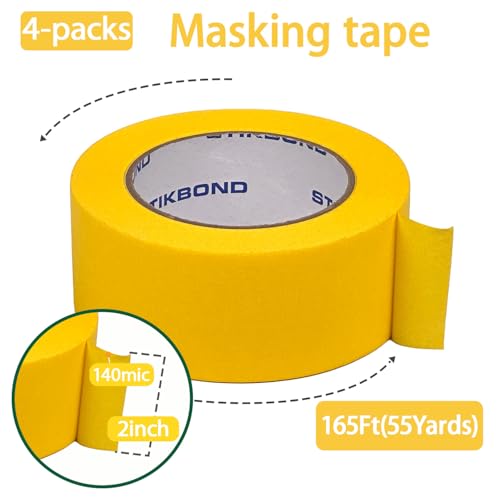 Image of 4-Packs Yellow Painters Tape 2inch x 55 Yards (220 Total Yards), Medium Adhesive Yellow Masking Tape for Wall Painting, Furniture Painting, DIY Handmade Decoration