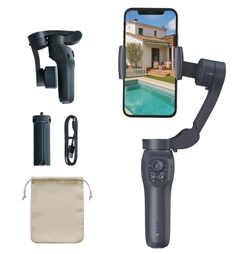 GYRO Floorfy. Estabilizador Inteligente de Tres Ejes para teléfonos, Brazo Extensible Integrado, para Android y iPhone. CREA Tours virtuales con la App de Floorfy