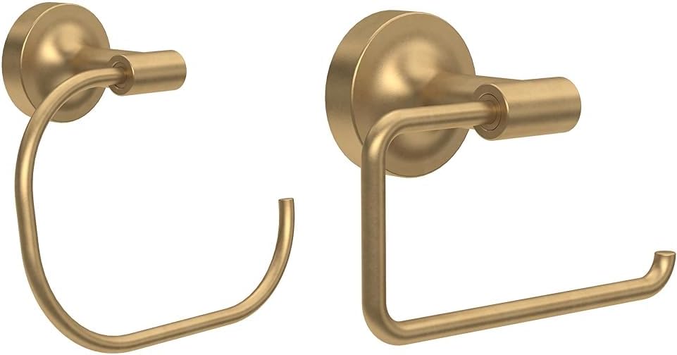 Franklin Brass Voisin Round Open Towel Ring & Square Toilet Paper Holder in Satin Gold