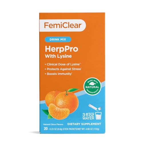 FemiClear HerpPro Drink Mix, with L-Lysine 3000mg, Zinc, Vitamins A & C, Ashwagandha, Immunity & Stress Supplement for Women & Men, 20 Stick Packets