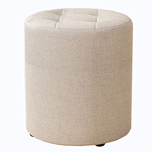 BGKASYHI Reposapiés otomano Grande Redondo con Asiento Acolchado, Taburete de tocador de Madera para Entrada, Pasillo, Sala de Estar, Dormitorio, soporta hasta 330 Libras, Color Beige, estr