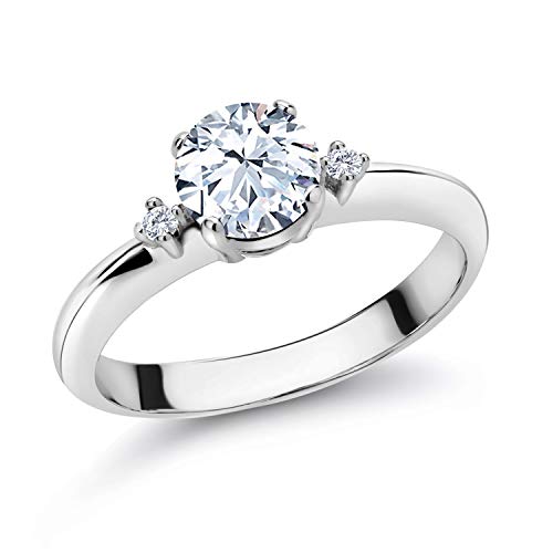 Gem Stone King 925 Sterling Silver White Created Sapphire and White Lab Grown Diamond 3-Stone Women Engagement Ring (1.03 Cttw) (Size 7)