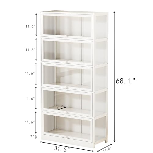 Image of 5-Tier Display Cabinet with Acrylic Glass Door Curio Display Case for Collectibles Toy Organizers Rack & Display Shelf Kids Bookshelf for Home, Office, Playroom, Living Room（White）
