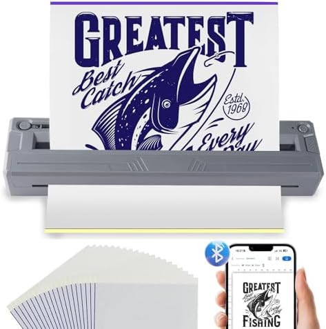 New Tattoo Stencil Printer - Wireless Bluetooth Thermal Kit with 10 Transfer Papers, Fits Custom-Size A4-A8 Width Thermal Paper, Works for Phones/Tablets/PC/Mac, for Artists & Beginners - Grey