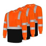 Uno Mejor Work Shirts for Men Construction Class 3 High Visibility Shirts for Men, Hi Vis Reflective Safety T-Shirts for Men Women, Long Sleeve Work Shirts with Black Bottom, Orange XL, 3PCS