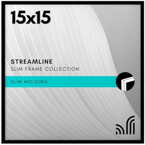 Americanflat 15x15 Picture Frame with Polished Plexiglass - Streamline Collection - Thin Border Square Frame for Wall Display - Hanging Hardware Included - Black
