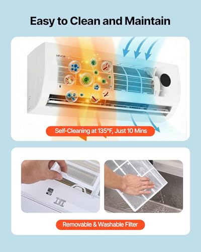 Image of VEVOR Mini Split Air Conditioner, 12,000 BTU AC / 12,500 BTU Heat, 115V 19 SEER2 High Efficiency Energy Saving, Quiet Inverter System for 750 Sq.Ft Coverage Area, Easy to Maintain, for Home, Office