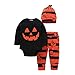 Bebe Niño Halloween Disfraz My First Halloween Monos de Manga Larga + Pantalones a Rayas + Sombrero (24 Meses, Black)