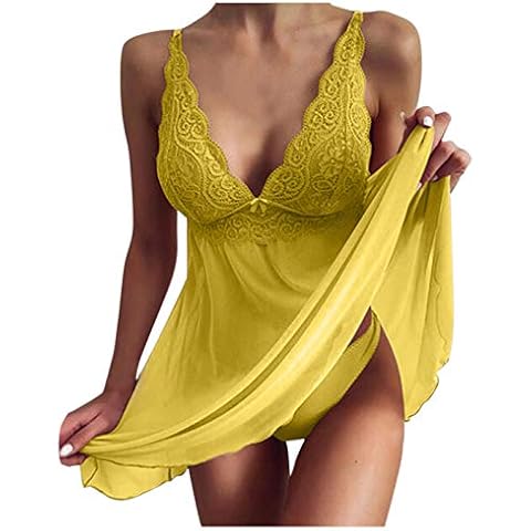 riou Lenceria Mujer Sexy EróTicas Abierta Encaje Cuello V Sin Espalda Picardias Lencería Correas Cruzadas Corset Ropa de dormir Babydoll Ligas y Ligueros Suave Camisón día de San Valentín Cover