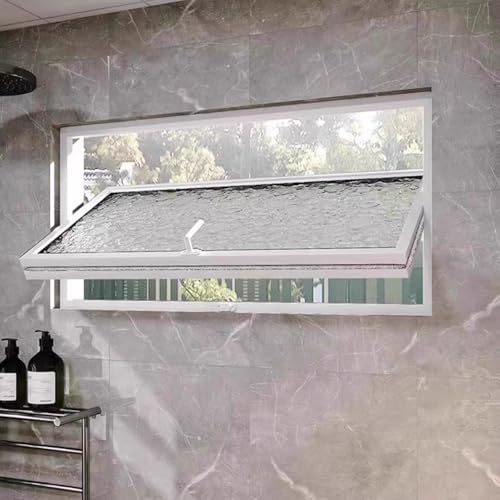 Rectangular Rotating Shed Window， Large Embedded Water Ripple Tempered Glass ， Privacy Ventilation Opening Portlight Porthole Window(White,70x40 cm/27.6x15.74 in)