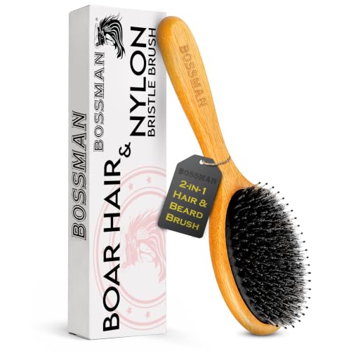 Bossman Men's Boar and Nylon Bristle Hair and Beard Brush
