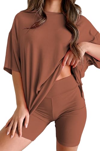 Ensemble 2 pièces femme short de motard et t-shirt surdimensionné d'été