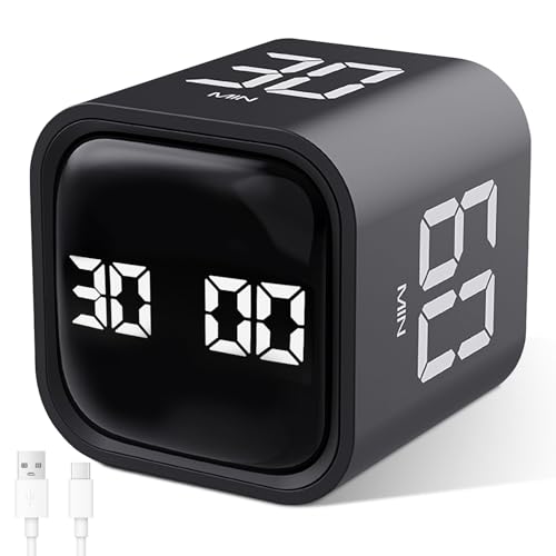 Image of GuDoQi Multi-Function Cube Timer, 5 /10 /30 /60 Min & Custom Count Down, Included Pause & Resume Feature, Silent, Vibrate & Adjustable Sound Alarm for Productivity in Tasks, Study & Kitchen, Black