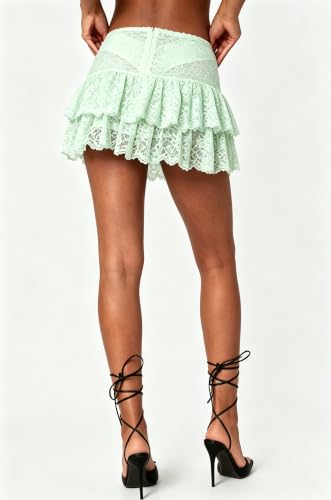 Image of Womens Y2k Ruffle Bloomer Short Lolita Layered Lace Mini Skirt | Country Concert Festival,Lace Skirts,Fluffy Ruffle Shorts,Pettipants for Women,Lolita Bottoms,Grunge Asymmetrical Skirt Party