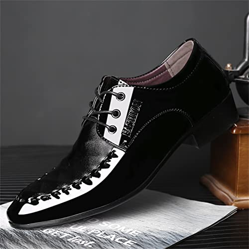 Fashion Summer and Autumn Men Leather Shoes Pointed Toe Low Heeled Solid Black Stitched Lace Up Real Leather Shoes (Black, 8.5)4