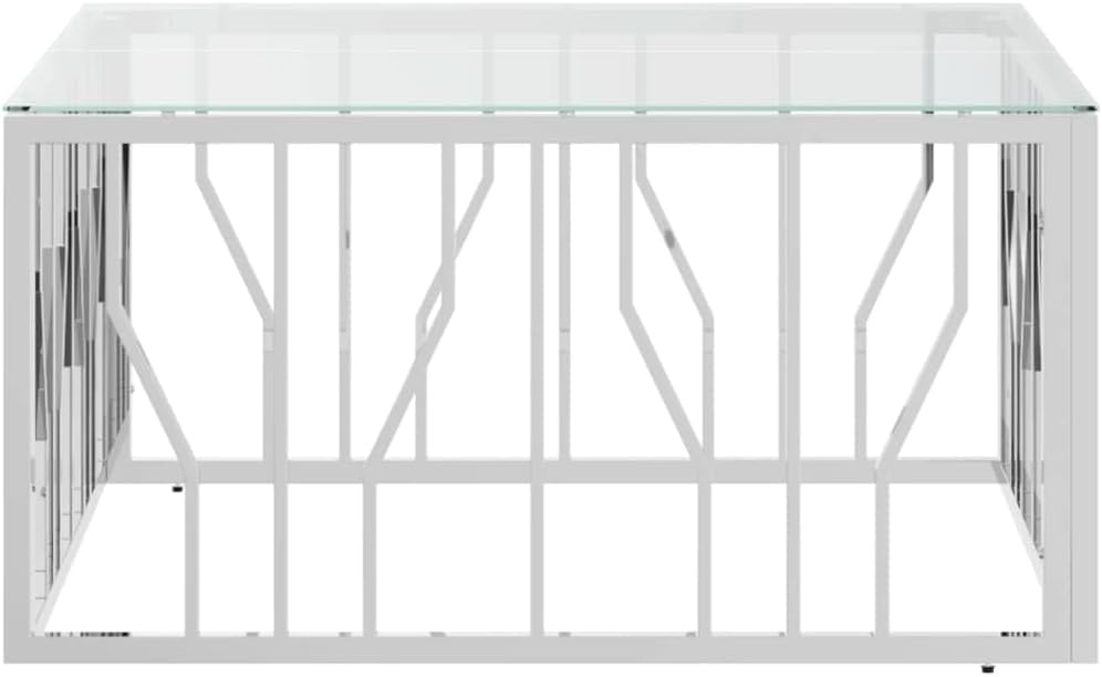 vidaXL Coffee Table Silver Stainless Steel, Tempered Glass Medium