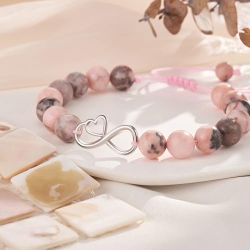 4-16 Year Old Birthday Gifts for Teen, Infinity Heart Pink Zebra Natural Stone Bracelet for Teen Daughter Granddaughter Niece Graduation Christmas Gifts for Teens3