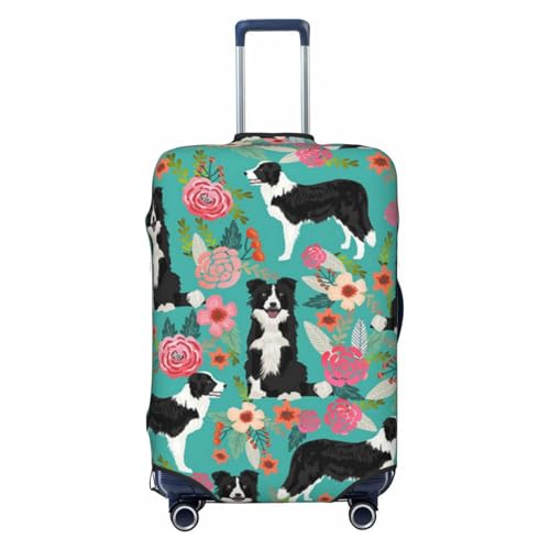 Border Collie Florals Print Suitcase Cover Luggage Protector Washable Elastic Fashionable Travel Gear Cover
