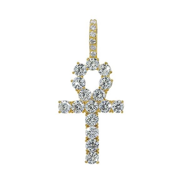 JINAO 18K Gold Plated Iced Out Cubic Zirconia Classic Ankh Nail Mini Cross Egyptian Pendant Necklace Hip Hop Jewelry for Men Women with Stainless Rope Chain