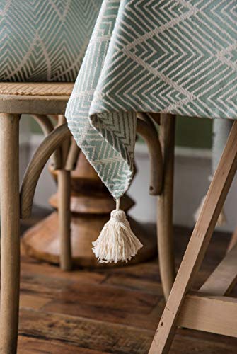 Nappe jacquard vert 135x160cm rectangulaire à franges pour table de salon - 4