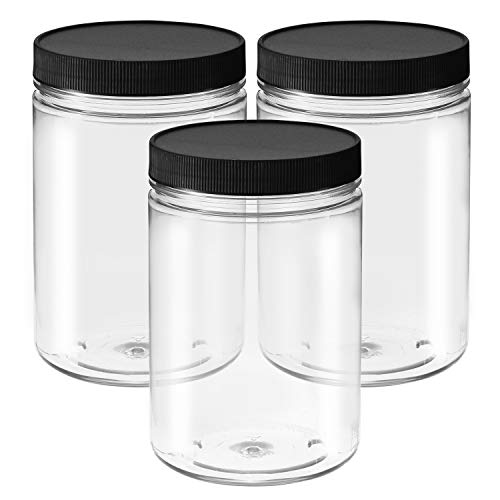 25 Ounce Clear Empty Plastic Jars with Screw-on Lids & Labels - Pack of 3 Large BPA Free Airtight Leak Proof Canisters - Food Grade Refillable Holder – Ideal Containers for Kitchen and Home Storage