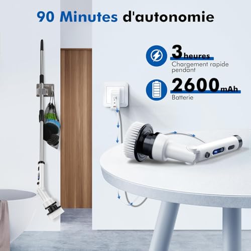 Brosse nettoyage electrique contre calcaire et salete incrustee manche extensible