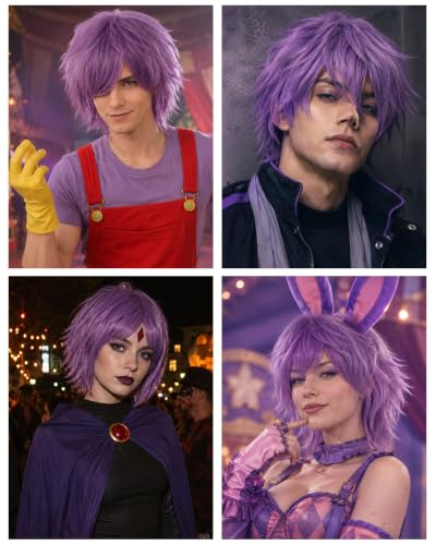 Image of Rose bud Light Purple Anime Wig Cosplay Layered Wigs with Bangs for Women Men