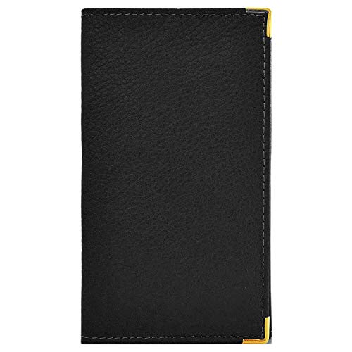 LIVAN - L601 - Porte-Chéquier Talon en Haut 2 Volets - Porte Carte - en Croute Cuir Vachette - pour Format Portefeuille (A croûte Cuir Noir)