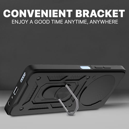 Image of Pikkme D10 Tough Armor Bumper Case | 360 Protection Case | Sliding Camera Shield Cover & Ring Holder Stand Back Cover for Realme Narzo 70x 5G / N65 / Realme 13 /12 /12X 5G /C65 (Black)