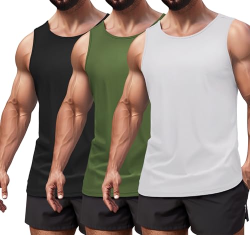 COOFANDY Men's Workout Tank Top 3 Pack Quck Dry Sleeveless Gym Muscle Shirts Summer Swim Beach Tops