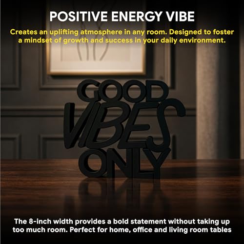 Image of Mad Masters Good Vibes Only Motivational Desk Decor - Aesthetic Table, Shelf & Wall Showpiece for Home Office, Business. Vastu Friendly Gifting, Matte Black (20.3 x 16.5 x 2.5 cm)