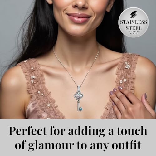 Key Necklace Pendant Stainless Steel with Gold Plated - Charm Necklace for Women with Rose Quartz, Amethyst, Aventurine, Opalite & Howlite Jewelry Chain Length - 20 inch Birthday Gifts for Women4